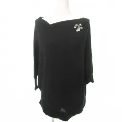 ジャスグリッティー JUSGLITTY 美品 カットソー ウール混 ビジュー 無地 ドルマンスリーブ 薄手 2 約Mサイズ ブラック ■YHS7