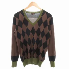 ポールスミス PAUL SMITH ニット セーター Vネック プルオーバー アーガイル柄 長袖 薄手 ウール L 黒 ブラック 茶 ブラウン /GV ■MET1