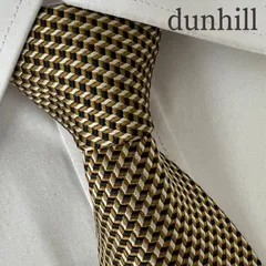 《美品》dunhill (ダンヒル) シルクネクタイ イタリア製 総柄 幾何学模様 ブラウン ブラック ホワイト