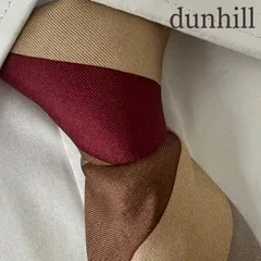 《美品》dunhill (ダンヒル) シルクネクタイ 総柄 グレーブロックストライプ ボルドー ブラウン ベージュ
