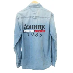 トミーヒルフィガー TOMMY HILFIGER デニム シャツ 長袖 バックプリント ロゴ 薄手 Sサイズ 青 ブルー ■MET1