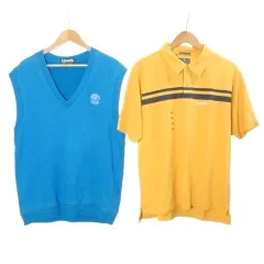 Ashworth アシュワース IY BASICS 2点セット おまとめ ゴルフウェア ベスト ポロシャツ 半袖 刺繡 ライン M 青 黄 X