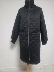 ブラックキルティングロングジャケットアウター