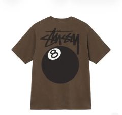 M) STUSSY 8ボール ピグメント ダイド Tシャツ コーヒー - 22SS