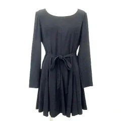 メトリーゼ MAITRESSE ワンピース ひざ丈 フレア 長袖 リボンベルト 9号 M相当 黒 ブラック /MKS A0218