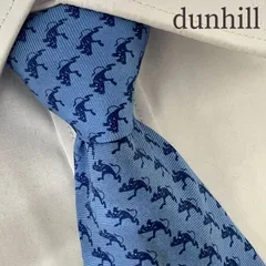 《訳アリ》dunhill (ダンヒル) シルクネクタイ イタリア製 総柄 動物 ライトブルー ネイビー