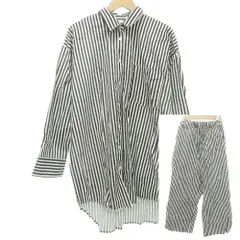 ジェラートピケ gelato pique ジョエル ロブション JOEL ROBUCHON ストライプ セットアップ シャツ パンツ 上下 部屋巍 パジャマ ルームウエア F 白 ネイビー