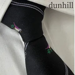 《美品》dunhill (ダンヒル) シルクネクタイ イタリア製 総柄 レジメンタルストライプ 鳥 ブラック パープル ピンク グリーン