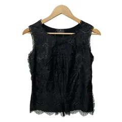 LANVIN COLLECTION(ランバンコレクション) ノースリーブカットソー サイズ38 M レディース美品  - 黒 クルーネック/レース/プリーツ/リボン