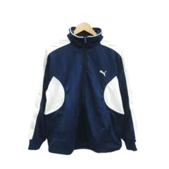 プーマ PUMA スポーツウエア ジャケット ジャージ ミドル丈 M 紺 スタンドカラー ストライプ柄 ロゴプリント /SY4 ■ECC001