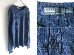Polo by Ralph Lauren ラルフローレン ポロポニーロゴ刺繍 シルク ケーブルニット セーター S インディゴ ネイビーブルー 国内正規品
