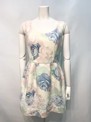 2509 rienda リエンダ　キャバクラ　ドレス　レース　フラワー　ノースリーブ　フレア　ミニ　花柄　パステル　キャバドレス　S