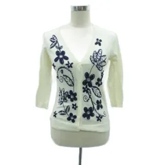 チェスティ Chesty ニットカーディガン Vネック F アイボリー 花柄刺繍 ビジュー 七分袖 /HO31 ■GY61
