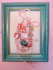 ビーズキーホルダー 桃 リボンキーホルダー