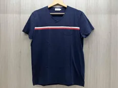 夏 MONCLER モンクレール 半袖Tシャツ ポケット Vネック ロゴ Lサイズ ネイビー