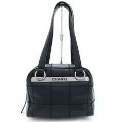 【 良品 】CHANEL シャネル ハンドバッグ チョコバー ミニボストンバッグ キャビアスキン A26134 ブラック シルバー金具 イタリア製 レディース 黒 レザー ブランドバッグ