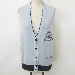 アダバット adabat ゴルフ スポーツウエア ベスト ニット Vネック 刺繍 ストライプ ブルー 紺 白 ネイビー ホワイトⅠ