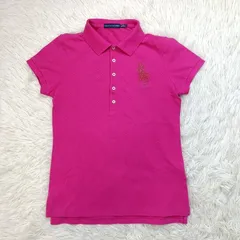 未使用級 RALPH LAUREN ラルフローレン ポロシャツ 半袖 M ピンク ビッグポニー ラインストーン レディース 美品 レア 希少