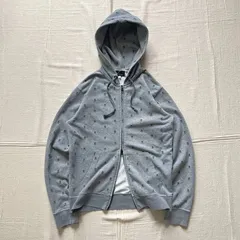 00s　archive　TK MIXPICE　TAKEO KIKUCHI　Wジップアップ　短丈パーカー　スウェット生地　スカル　骸骨　クロスボーン　総柄　ラメ入り霜降りグレー　L　Y2K　平成ギャル男　scull design double zip parka