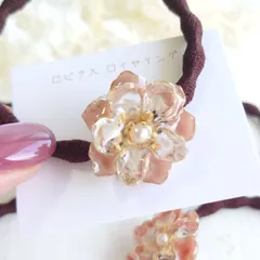 【くすみカラーお花のヘアゴム】レジンヘアゴム　レジンアクセサリー　ピンク