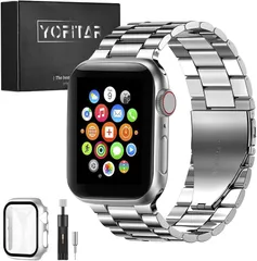 [YOFITAR] for Apple Watch バンド 保護ケース付き ステンレス製 アップルウォッチ 交換ベルト Apple Watch Ultra 2/Ultra/10/9/8/7/SE2/6/SE/5/4/3/2/1対応（40mm,シルバー）