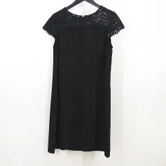ザラ ベーシック ZARA BASIC フレンチスリーブ ワンピース ひざ丈 チュニック M 黒系 ブラック レース 薄手