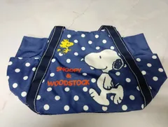 【未使用】【送料無料】K-018 スヌーピー PEANUTS 未使用 大容量 トートバッグ トラベル マザーズ ドット 水玉 紺 SNOOPY ピーナッツ キャラクター グッズ