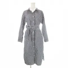 プラステ PLST シャツワンピース M 紺 ネイビー 白 ホワイト ストライプ柄 レギュラーカラー 長袖 /CK36 ■ECC001