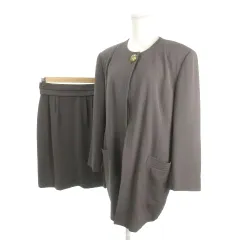ミラショーン mila schon duemila di スーツ セットアップ ロングジャケット スカート 40 グレー ノーカラー 長袖 金ボタン /MN3 ■GY61
