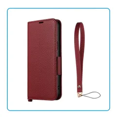 iPhone 14 Plus 本革風レザーフラップケース レッド ストラップ付