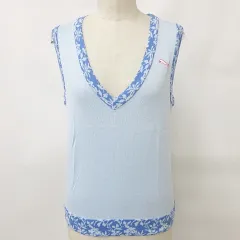 プーマ PUMA ゴルフ ニット ベスト プルオーバー Vネック ロゴ 花柄 綿 コットン 水色 青 ブルー S