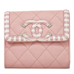 本物 シャネル CHANEL CCフィリグリー 三つ折り 折財布 コンパクトウォレット キャビアスキン レザー ピンク 財布 ウォレット 中古・