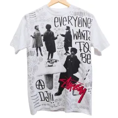 Stussy ステューシー Tシャツ 総柄 プリント ホワイト Sサイズ ストリート 半袖 メンズ USAデザイン ロゴT 古着