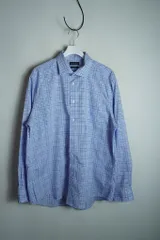 正規 LAUREN RALPH LAUREN ローレン ラルフ ローレン STRECH FABRIC REGULAR FIT チェック シャツ 長袖 青 XL 本物 1598Q★2