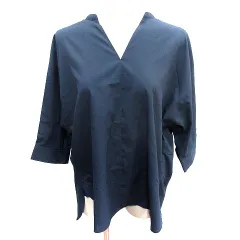 グリーンレーベルリラクシング ユナイテッドアローズ green label relaxing シャツ ブラウス スリットネック ドルマンスリーブ 七分袖 紺 ネイビー /AU