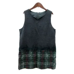 コルディア CORDIER ワンピース ミニ チェック ノースリーブ アルパカ混 モヘヤ混 2 M グレー 緑 グリーン /MN