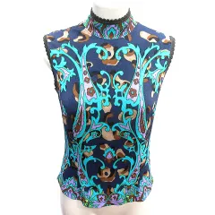 イタリヤ 伊太利屋 カットソー ハイネック レオパード ヒョウ柄 総柄 9 M 紺 ネイビー /AU