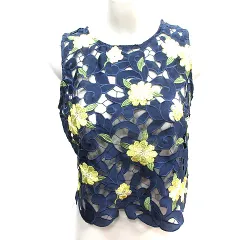 リリーブラウン Lily Brown シャツ ブラウス 腰開き 刺繍 総レース ノースリーブ F 紺 ネイビー /AU