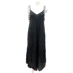 ザラ ZARA ワンピース ロング 刺繍 ノースリーブ ビーズ M 黒 ブラック /MN