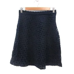 ザラウーマン ZARA WOMAN フレアスカート ひざ丈 刺繍 レース S 紺 ネイビー /MS