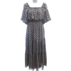 リエンダ rienda ワンピース マキシ ロング ドット パフスリーブ 半袖 F 茶 ブラウン /AU