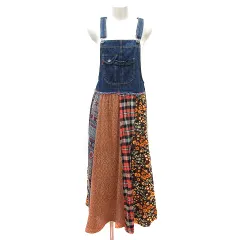 チチカカ titicaca ワンピース マキシ ロング 総柄 ノースリーブ ジャンパースカート 切替 デニム S 紺 ネイビー /MN