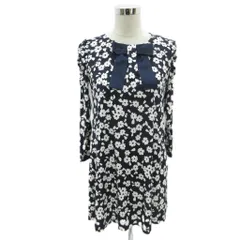 ギャラリービスコンティ GALLERY VISCONTI ワンピース ミニ丈 2 紺 ネイビー オフホワイト 花柄 リボン シャーリング 長袖 /HO1 ■GY58