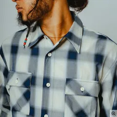 新品　26年春夏　Big Mike　ビッグマイク　オンブレチェックシャツ　レイヨン混　WHT×BLUE　白/青　アメカジ　古着　ヴィンテージ　アーカイブ　復刻　BIGMAC　ビックマック　オンブレシャツ　チャック