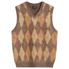 ビームス プラス メンズ アウター ニット・セーター ベスト Beams Plus Mohair Argyle Knit Vest Brown ブラウン