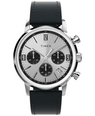 タイメックス メンズ アクセサリー 腕時計 レザー Timex Mens Chronograph Black Leather Watch 40mm Black ブラック