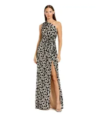 マックダガル レディース トップス ワンピース フラワー柄 ベルベット スパンコール フラワー Mac Duggal Womens One Shoulder Sequin Gown with Floral Velvet Detail Champagne シャン