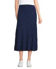 ランズエンド レディース ボトムスカート ミディ セーター Lands End Womens Cozy Lofty Cable Fluted Midi Sweater Skirt Deep sea navy icy donegal ネイビー