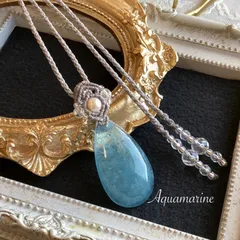 クリア アクアマリン（しずく型）　マクラメネックレス　金属アレルギー対応　ネックレス