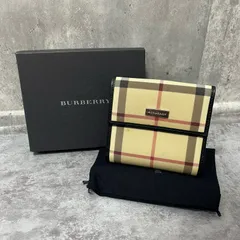 【BURBERRY】バーバリー チェック柄三つ折り財布 箱付き 巾着袋付き ノバチェックモチーフ PVC レザー レディース ユニセックス ベージュ ブラック 黒色 三つ折り財布 コンパクトウォレット ミニ財布 レザーウォレット ロゴプレート